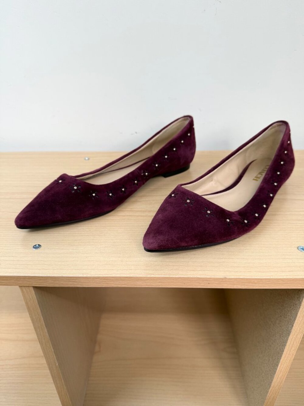 Coach Joane Flats Suede Burgundy Oxblood Embellished Laser Cut Flower (7.5) - Picture 2 of 8